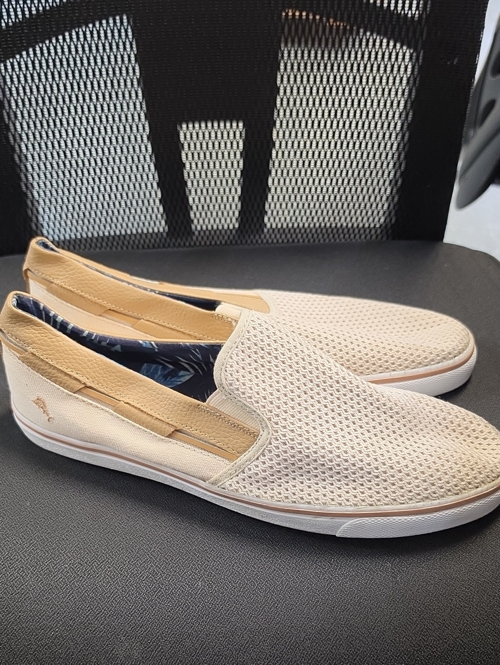 Tommy Bahama Beige and Tan Slip-On Mesh Loafers